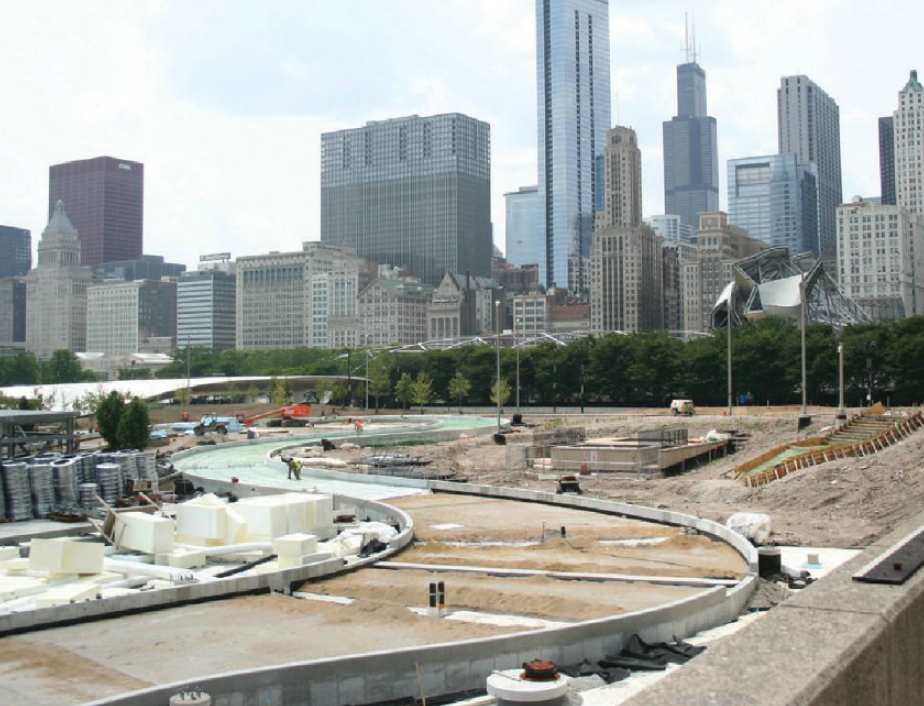 Crews with Walsh Construction use EPS geofoam as an ultra-lightweight yet durable fill to form the hills and valleys that will comprise Maggie Daley Park on Chicago's waterfront.